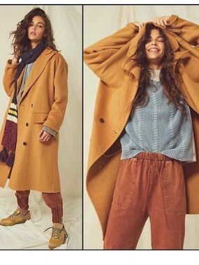 Free People Oversized Double-Breasted Trench Coat - Camel/Tan